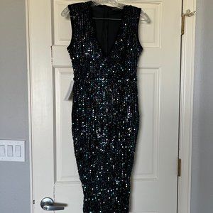 AX PARIS Womens Black Sequined Sleeveless V Neck Midi Party - SZ 4